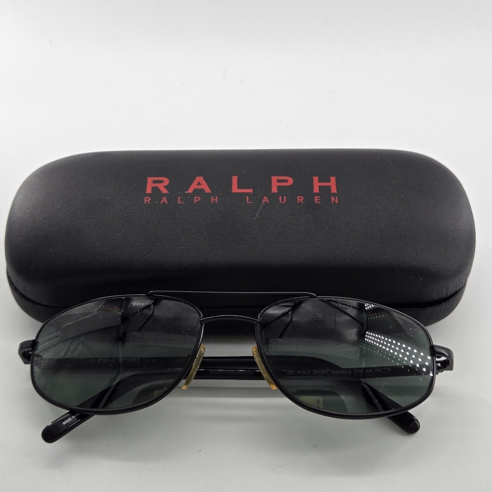 Ralph Lauren Polo Sport Vintage 1091 Black Metal Aviator Style Sunglasses & Case